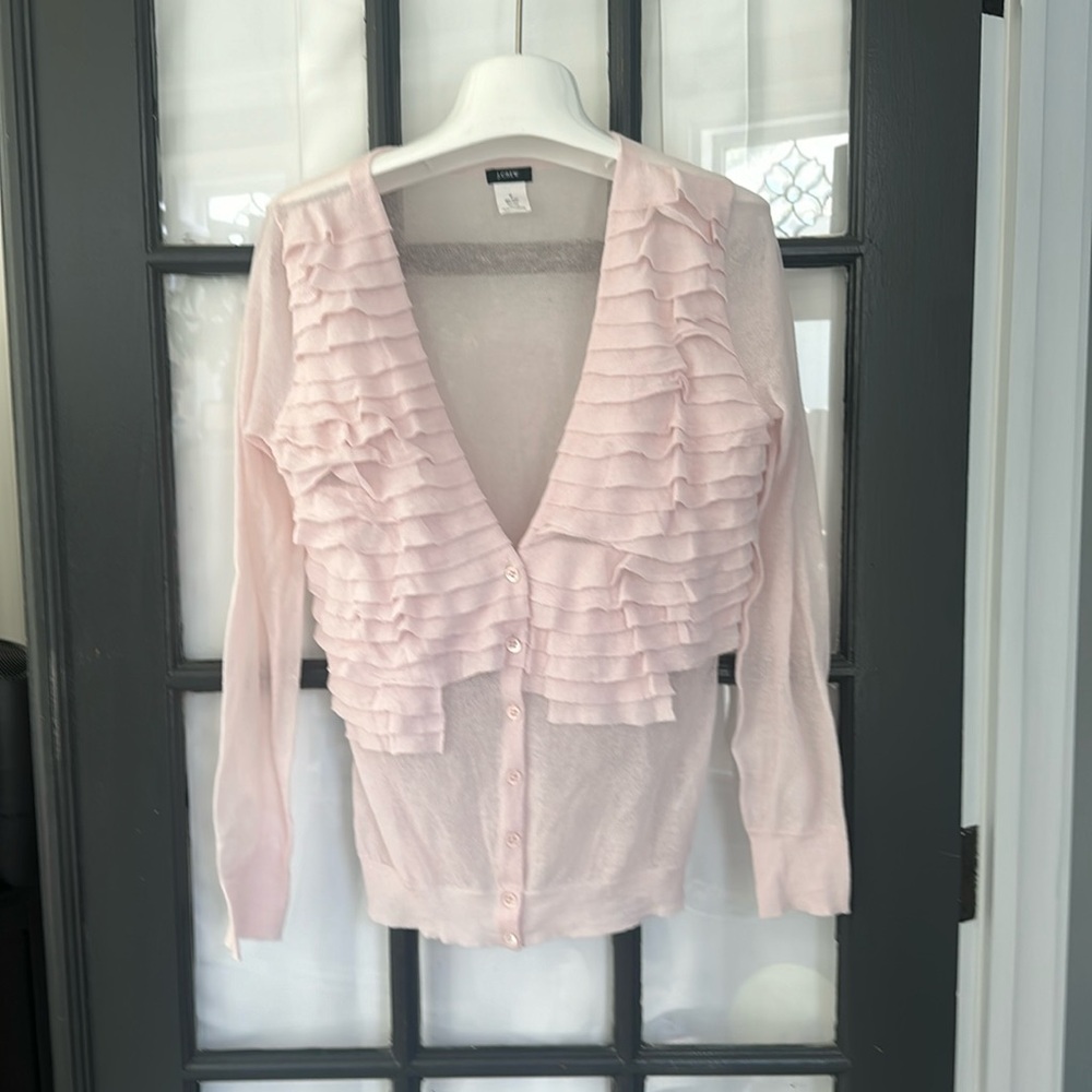 J. Crew dainty pink ruffle sheer cardigan 🌸🌿